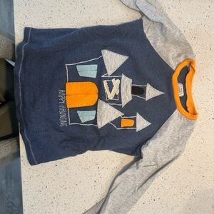 Mud Pie Castle Graphic Long Sleeve Shirt - Blue, Gray, and Orange